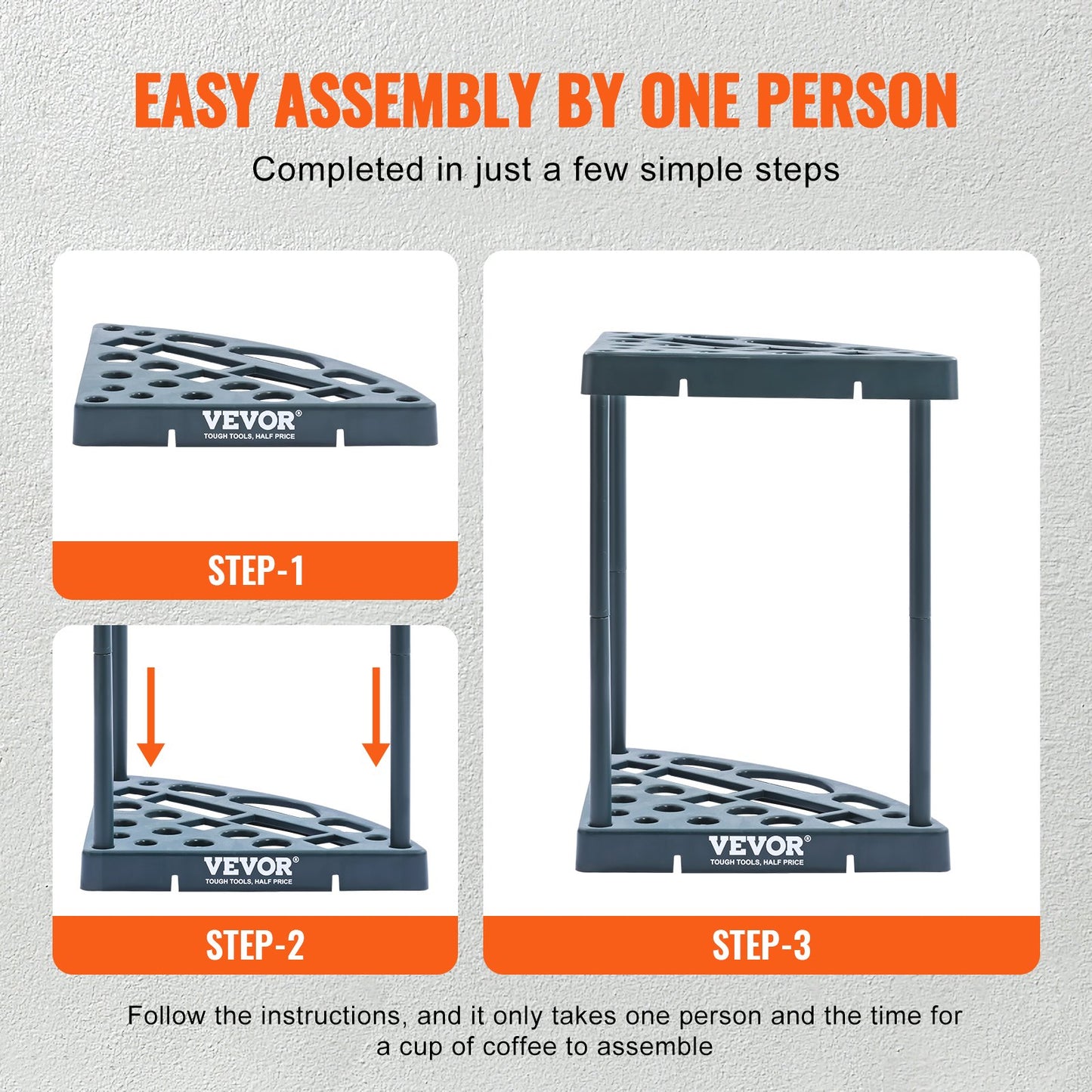 Trädgårdsredskapsorganisatör, 19 platser, redskapstornsställ för garageorganisation och förvaring, Hållare för verktyg med långt skaft/kratta/kvast/spade, PP-redskapsställ för trädgård, skjul, utomhusbruk