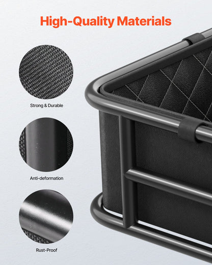 Rear Bike Basket, Medium Bicycle Basket with Cargo Net, Liner & Waterproof Cover, Heavy Duty Bike Back Basket for Adult Women/Men Carrying Dogs, Pets, Fruit & Grocery, Mounting Tools Included