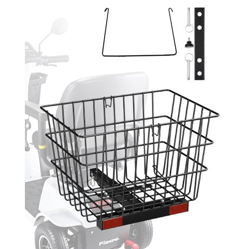 Scooter Rear Basket, Heavy Duty Metal Wire Basket with Handle, Spacious Cargo Basket, Works with 1-inch Receiver, Compatible with Most Golden, Drive & Pride Mobility Scooter