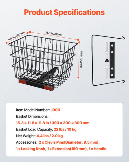 Scooter Rear Basket, Heavy Duty Metal Wire Basket with Handle, Spacious Cargo Basket, Works with 1-inch Receiver, Compatible with Most Golden, Drive & Pride Mobility Scooter
