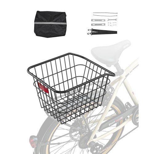 Rear Bike Basket, Metal Wire Bicycle Basket with Reflective Tail Light & Waterproof Cover, Durable Bike Back Basket, Fits to Most Rear Bike Racks
