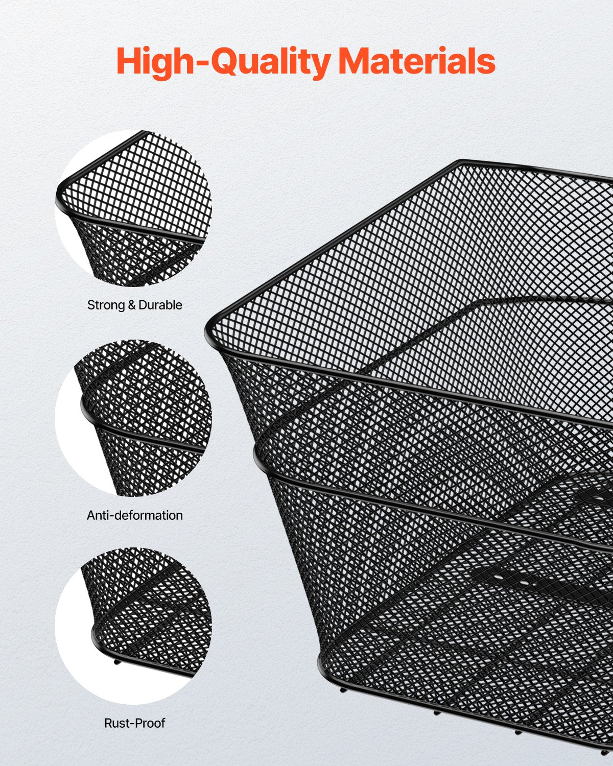 Rear Bike Basket, Wire Mesh Bicycle Basket with Cargo Net & Waterproof Cover, Durable Metal Bike Back Basket, Fits Most Rear Bike Racks, Mounting Tools Included