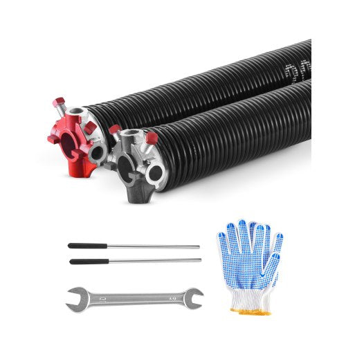 Garage Door Torsion Springs, Pair of 0.207 x 2 x 24 in, 16000 Cycles, Electrophoresis Black Coated for Replacement, Garage Door Springs with Non-Slip Winding Bars, Gloves and Mounting Wrench