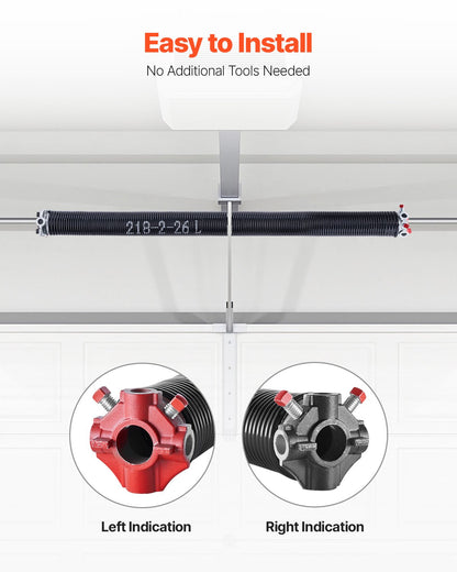 Garageportsfjädrar, par om 0,218 x 2 x 26 tum, 16 000 cykler, elektrofores svartbelagda för utbyte, garageportsfjädrar med halkfria lindningsstänger, handskar och monteringsnyckel