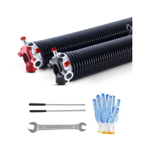 Garage Door Torsion Springs, Pair of 0.225 x 2 x 27 in, 16000 Cycles, Electrophoresis Black Coated for Replacement, Garage Door Springs with Non-Slip Winding Bars, Gloves and Mounting Wrench