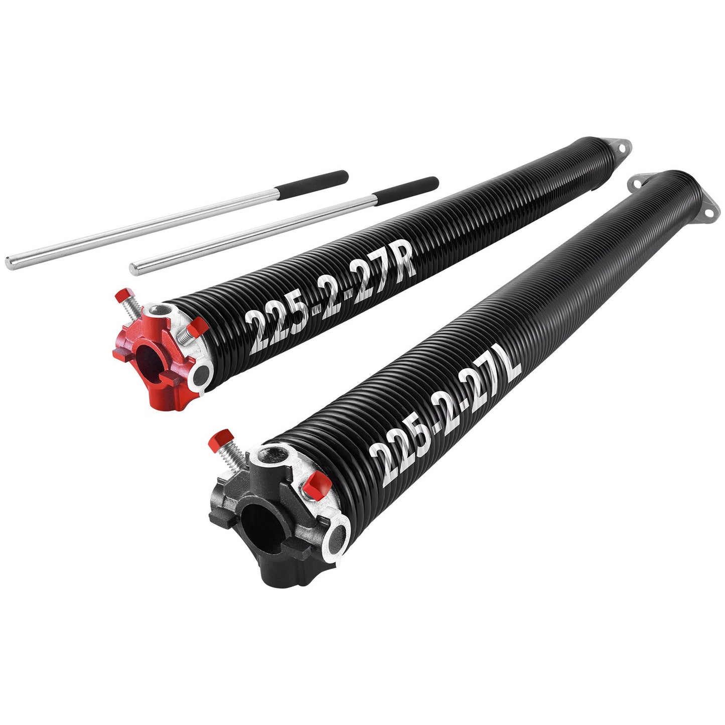 Garage Door Torsion Springs, Pair of 0.225 x 2 x 27 in, 16000 Cycles, Electrophoresis Black Coated for Replacement, Garage Door Springs with Non-Slip Winding Bars, Gloves and Mounting Wrench