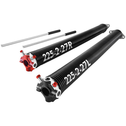 Garage Door Torsion Springs, Pair of 0.225 x 2 x 27 in, 16000 Cycles, Electrophoresis Black Coated for Replacement, Garage Door Springs with Non-Slip Winding Bars, Gloves and Mounting Wrench