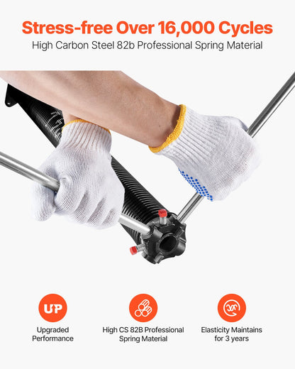 Garage Door Torsion Springs, Pair of 0.234 x 2 x 28 in, 16000 Cycles, Electrophoresis Black Coated for Replacement, Garage Door Springs with Non-Slip Winding Bars, Gloves and Mounting Wrench