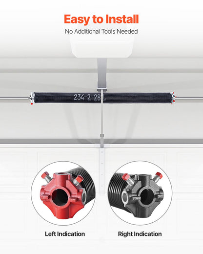 Garage Door Torsion Springs, Pair of 0.234 x 2 x 28 in, 16000 Cycles, Electrophoresis Black Coated for Replacement, Garage Door Springs with Non-Slip Winding Bars, Gloves and Mounting Wrench