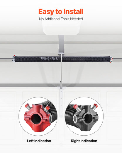 Garageportsfjädrar, par om 0,250 x 2 x 35 tum, 16 000 cykler, elektrofores svartbelagda för utbyte, garageportsfjädrar med halkfria lindningsstänger, handskar och monteringsnyckel