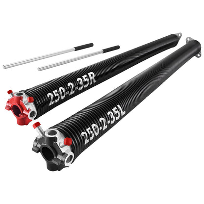 Garageportsfjädrar, par om 0,250 x 2 x 35 tum, 16 000 cykler, elektrofores svartbelagda för utbyte, garageportsfjädrar med halkfria lindningsstänger, handskar och monteringsnyckel