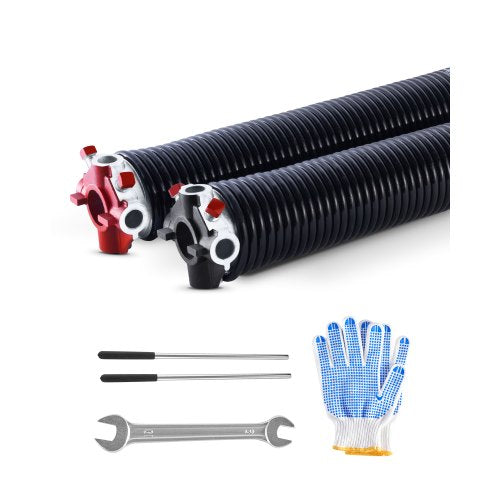 Garage Door Torsion Springs, Pair of 0.25 x 2 x 31 in, 16000 Cycles, Electrophoresis Black Coated for Replacement, Garage Door Springs with Non-Slip Winding Bars, Gloves and Mounting Wrench