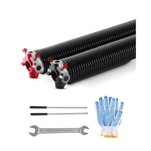 Garage Door Torsion Springs, Pair of 0.25 x 2 x 32 in, 16000 Cycles, Electrophoresis Black Coated for Replacement, Garage Door Springs with Non-Slip Winding Bars, Gloves and Mounting Wrench