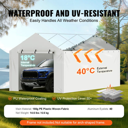 Carport Replacement Canopy Cover Side Wall 10 x 20 ft, Garage Tent Shelter Tarp Heavy-Duty Waterproof & UV Protected, Easy Installation with Ball Bungees,White (Top and Frame Not Included)