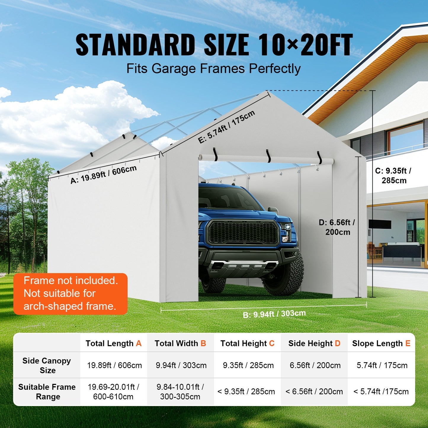 Carport Replacement Canopy Cover Side Wall 10 x 20 ft, Garage Tent Shelter Tarp Heavy-Duty Waterproof & UV Protected, Easy Installation with Ball Bungees,White (Top and Frame Not Included)