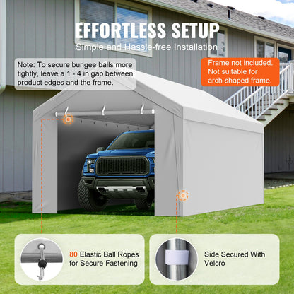 Carport med reservtak, topp + sidovägg, 6000 x 3000 mm, garagetält, kraftig, vattentät och UV-skyddad, enkel installation med kulspännen, vit (ram ingår ej)