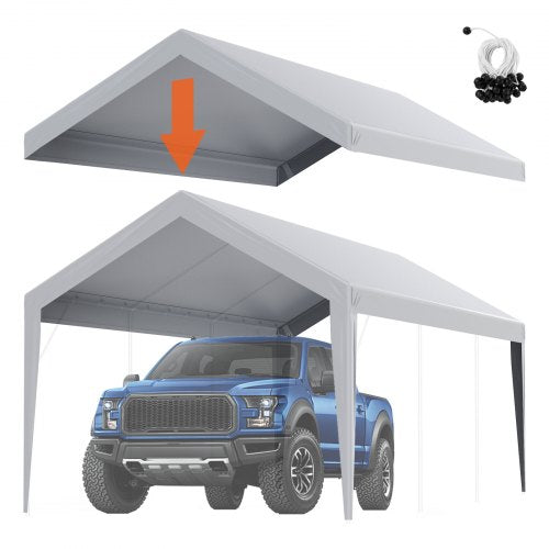 Carport Replacement Canopy Cover 6100 x 3040 mm Garage Top Tent Shelter Tarp Heavy-Duty Waterproof & UV Protected, Easy Installation with Ball Bungees,Grey (Only Top Cover, Frame Not Include)