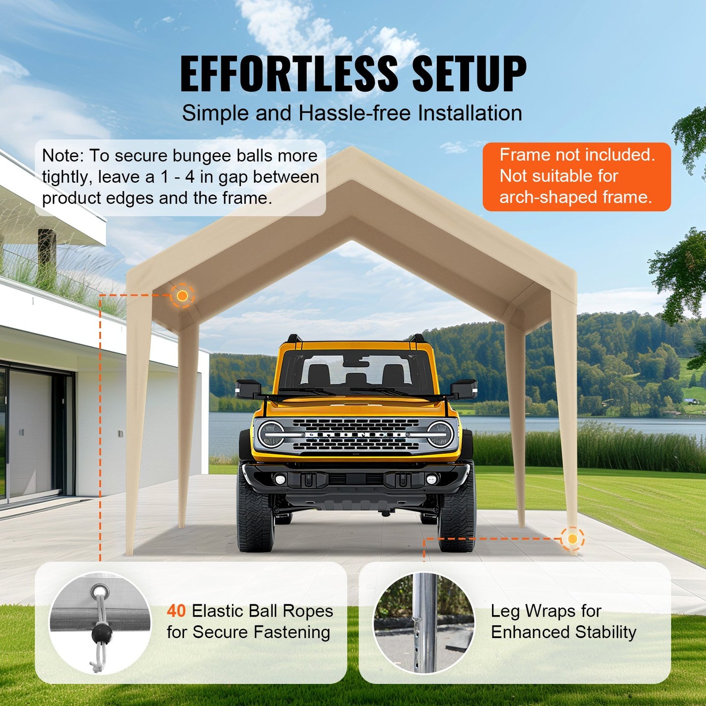 Carport Replacement Canopy Cover 10 x 20 ft, Garage Top Tent Shelter Tarp Heavy-Duty Waterproof & UV Protected, Easy Installation with Ball Bungees,Beige (Only Top Cover, Frame Not Include)