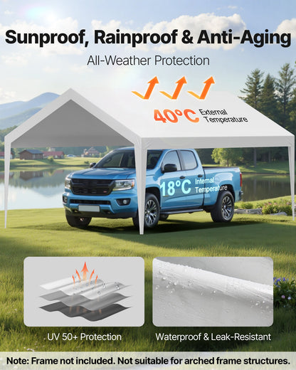 Carportöverdrag, 3,6 x 6 m dricksskyddad presenning för garage, UV-resistent och vattentät bilskyddspresenning, kraftigt bilportsöverdrag med bollvagnar, vit, ram ingår ej