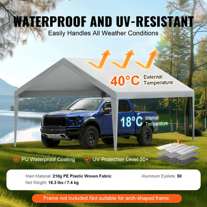 Carport Replacement Canopy Cover 13 x 20 ft, Garage Top Tent Shelter Tarp Heavy-Duty Waterproof & UV Protected, Easy Installation with Ball Bungees,Grey (Only Top Cover, Frame Not Include)