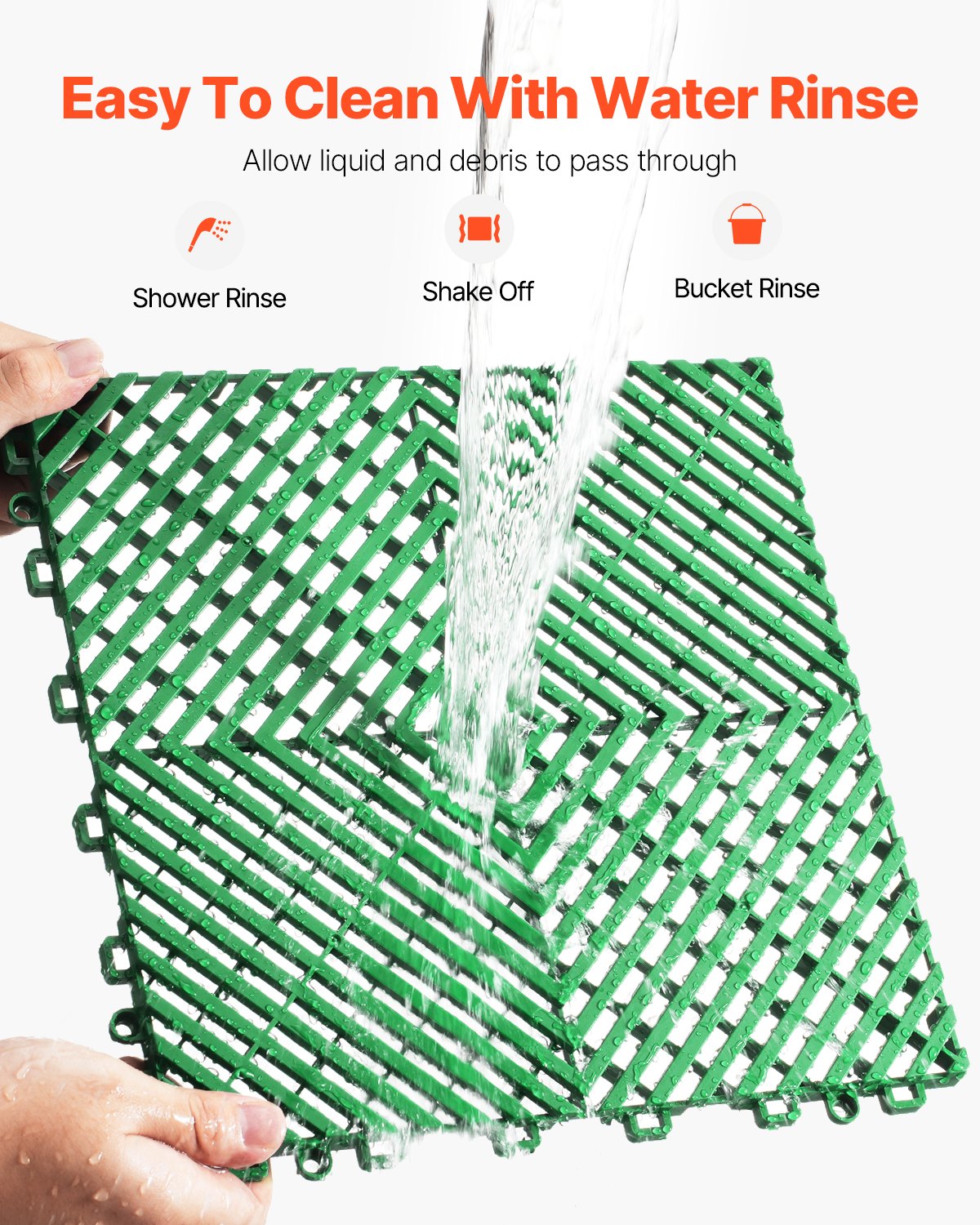 Sammankopplande dräneringsmatta, 50 st. modulär sammankopplande dynor, 12” x 12” skarvande dräneringsmattor, halkfria gröna PP-dräneringsgolvplattor och duschmatta, för garage, trädgård, kök och utomhusbruk