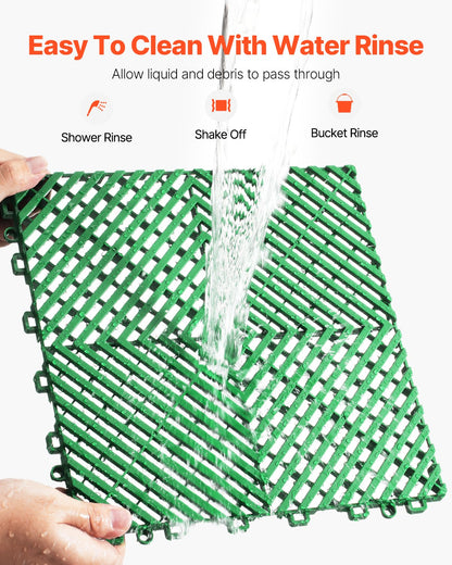 Sammankopplande dräneringsmatta, 50 st. modulär sammankopplande dynor, 12” x 12” skarvande dräneringsmattor, halkfria gröna PP-dräneringsgolvplattor och duschmatta, för garage, trädgård, kök och utomhusbruk