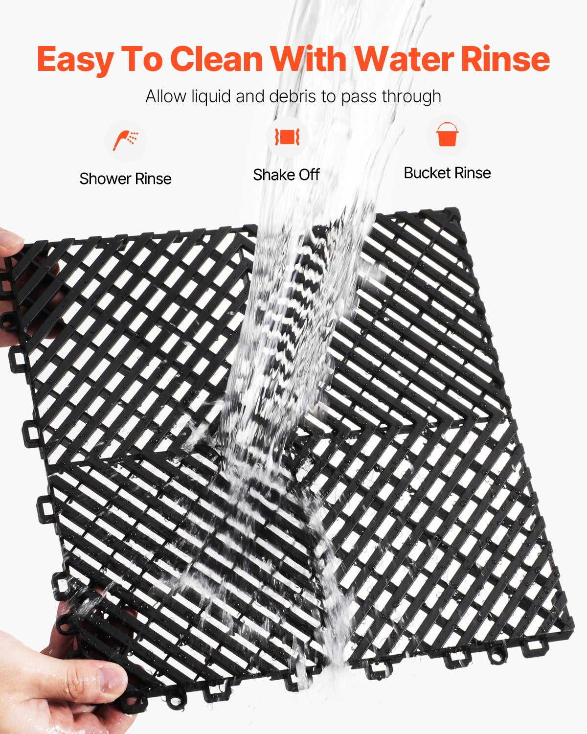 Interlocking Drainage Mat, 12” x 12” Modular Interlocking Cushion, 12 Pcs Splicing Drainage Mats, Non-Slip Black PP Drainage Floor Tile and Shower Mat, for Garage, Garden, Kitchen & Outdoor