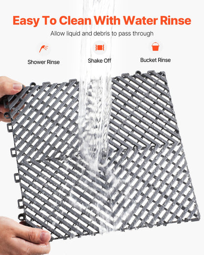 Interlocking Drainage Mat, 12” x 12” Modular Interlocking Cushion, 24 Pcs Splicing Drainage Mats, Non-Slip Gray PP Drainage Floor Tile and Shower Mat, for Garage, Garden, Kitchen & Outdoor