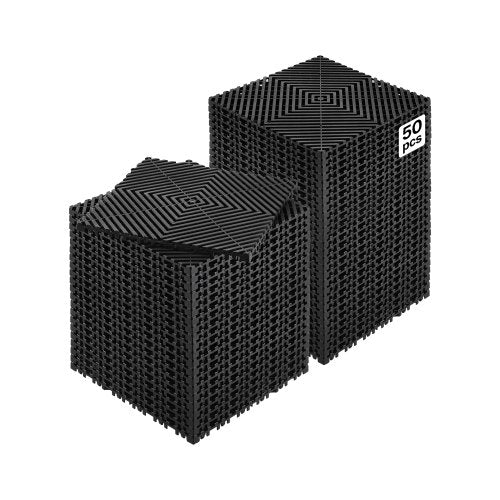 Sammankopplande dräneringsmatta, 30 x 30 cm modulär sammankopplande kudde, 50 st. skarvmattor för dränering, halkfria svarta PP-dräneringsgolvplattor och duschmatta, för garage, trädgård, kök och utomhusbruk