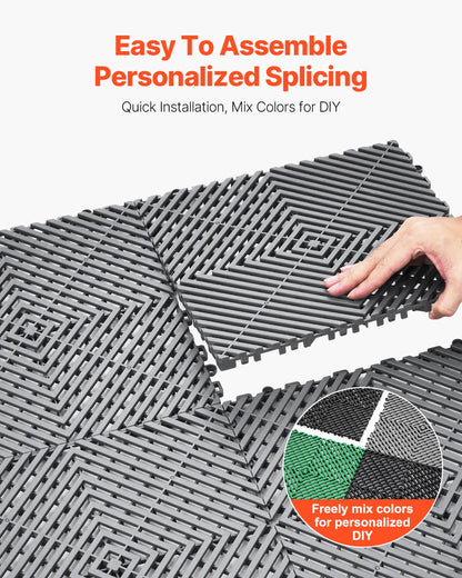 Interlocking Drainage Mat, 12” x 12” Modular Interlocking Cushion, 50 Pcs Splicing Drainage Mats, Non-Slip Gray PP Drainage Floor Tile and Shower Mat, for Garage, Garden, Kitchen & Outdoor