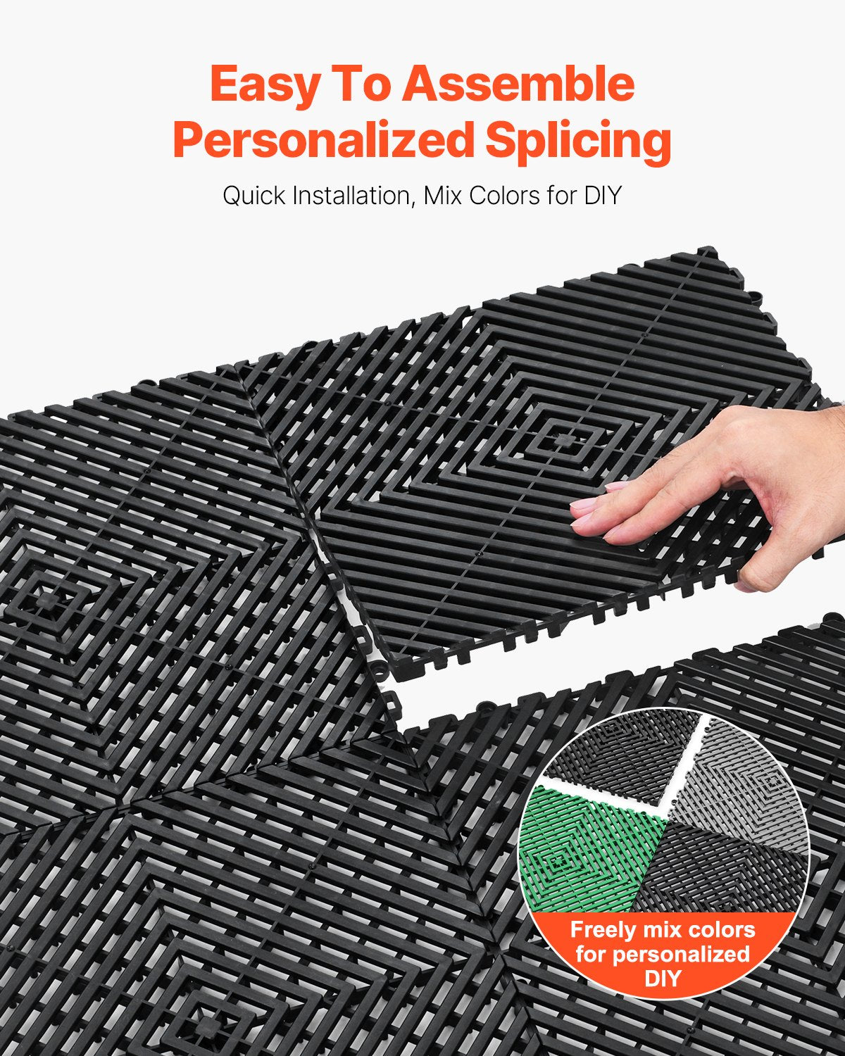 Interlocking Drainage Mat, 12” x 12” Modular Interlocking Cushion, 24 Pcs Splicing Drainage Mats, Non-Slip Black PP Drainage Floor Tile and Shower Mat, for Garage, Garden, Kitchen & Outdoor
