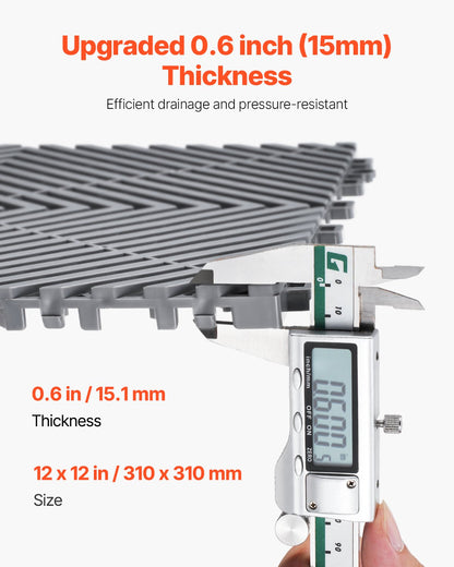 Sammankopplande dräneringsmatta, 12” x 12” modulär sammankopplande kudde, 40 st. skarvmattor för dränering, halkfria grå PP-dräneringsgolvplattor och duschmatta, för garage, trädgård, kök och utomhusbruk