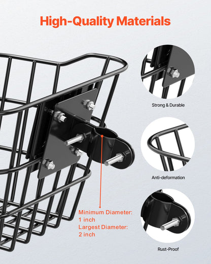 Front Bike Basket, Electric Scooter Basket with Fixed Bracket - Max Bearing 20 lbs, Construct from Solid Steel, Kids Bike Basket/Adult Bicycle Basket/Knee Electric Scooter Accessories