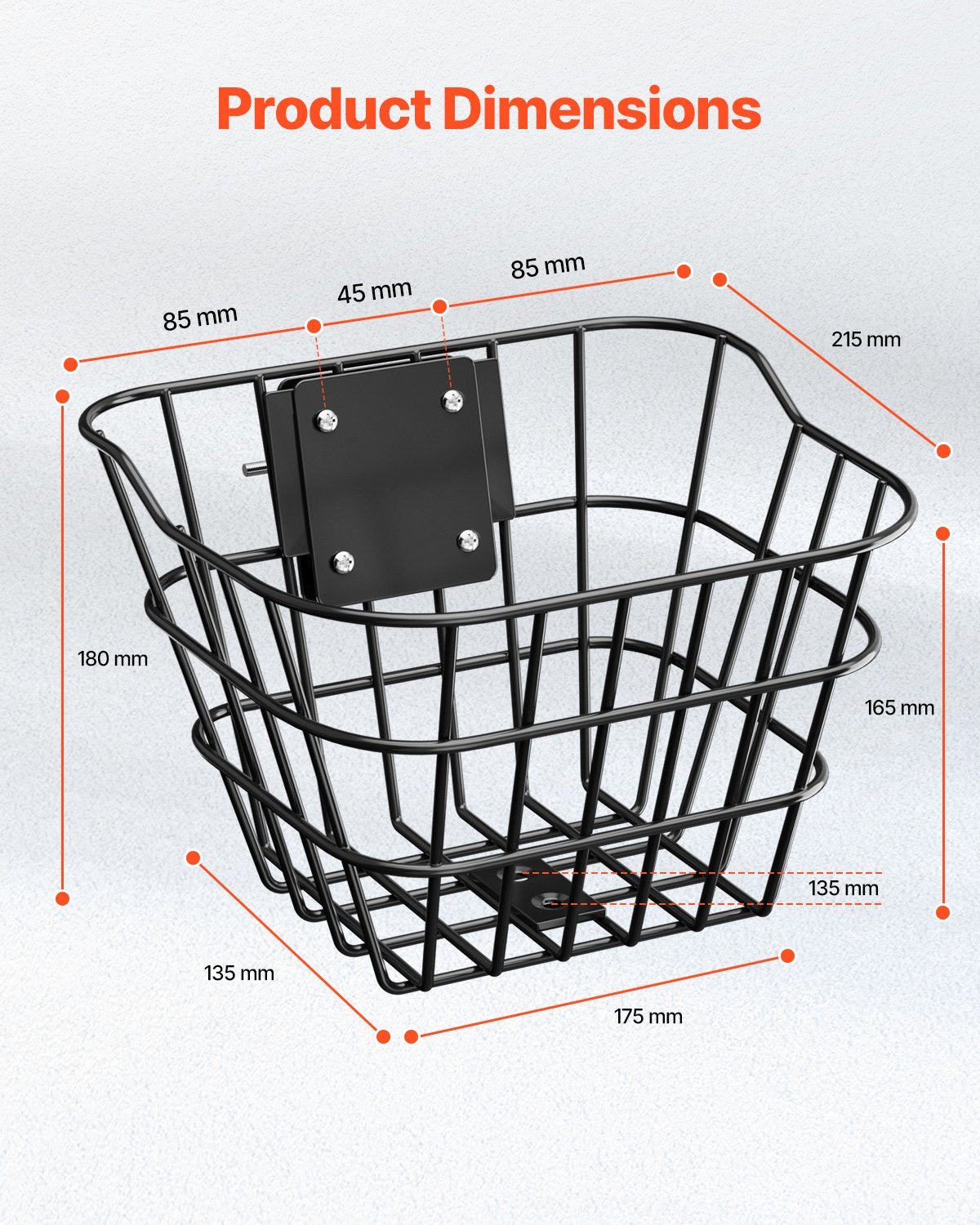 Cykelkorg fram, Elscooterkorg med fast fäste - Max bärförmåga 9 kg, Tillverkad av massivt stål, Cykelkorg för barn/cykelkorg för vuxna/tillbehör till elscooter för knä