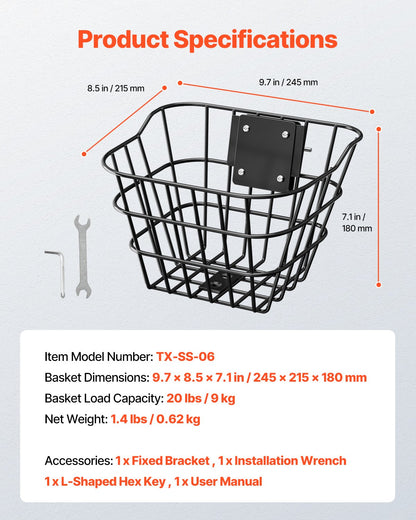 Front Bike Basket, Electric Scooter Basket with Fixed Bracket - Max Bearing 20 lbs, Construct from Solid Steel, Kids Bike Basket/Adult Bicycle Basket/Knee Electric Scooter Accessories