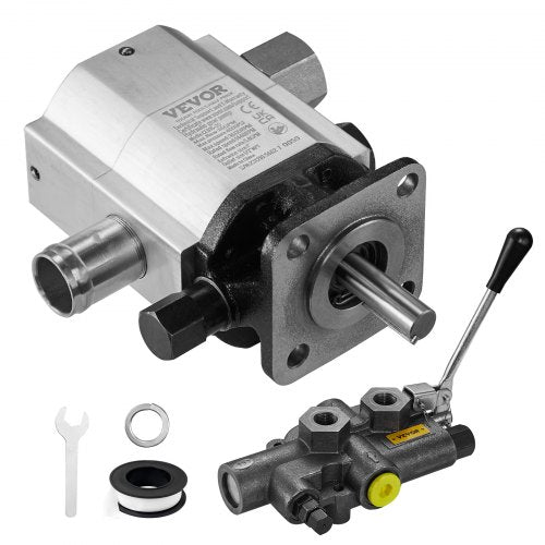 Hydraulisk vedklyvspumpsats, 60,6 l/min, 2-stegs 27,6 MPa hydraulisk kugghjulspump i aluminium, med ventil 2,54 cm inlopp 1,27 cm NPT-utlopp 3600 varv/min, för vedklyvar med liten motor