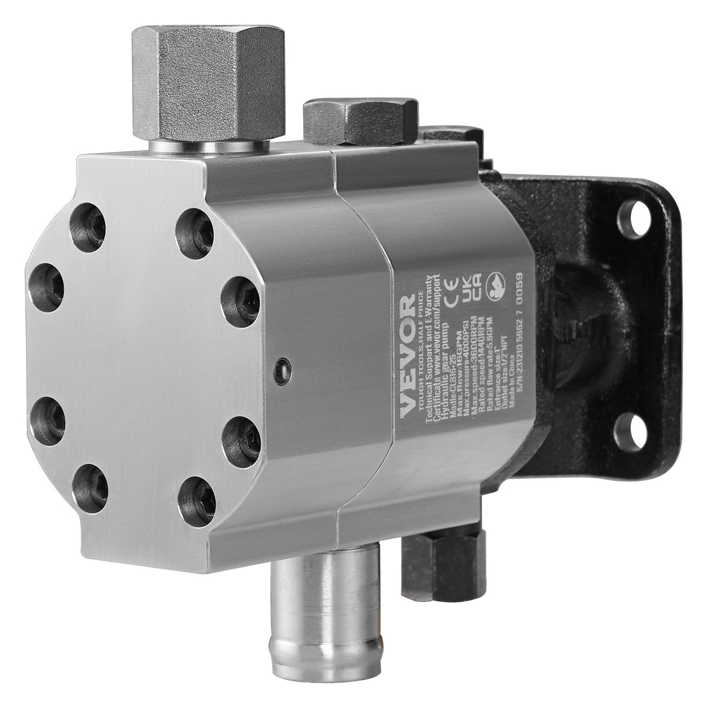 Hydraulisk vedklyvspumpsats, 60,6 l/min, 2-stegs 27,6 MPa hydraulisk kugghjulspump i aluminium, med ventil 2,54 cm inlopp 1,27 cm NPT-utlopp 3600 varv/min, för vedklyvar med liten motor