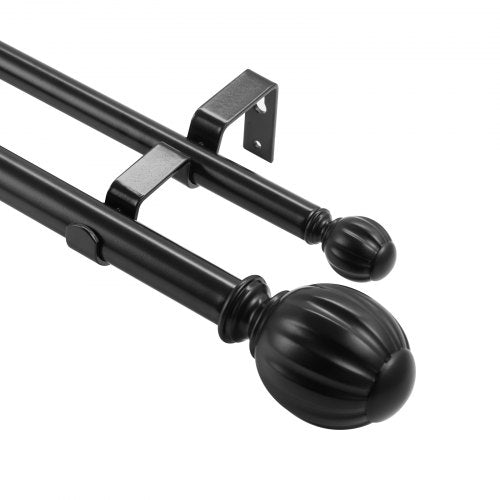 Double Rod Curtain Rods, 91.4-182.9 cm Adjustable Length, Black Double Curtain Rods with Round Finials, 2.5 cm and 1.9 cm Diameter, Double Window Drapery Rod for Sheer and Blackout Curtains