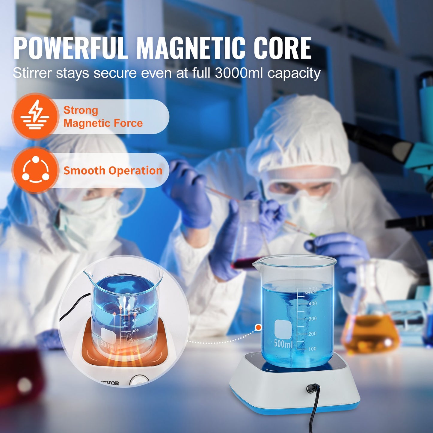 Magnetomrörare, 0-2000 RPM omrörarplatta med justerbar hastighetsknapp, 3000 ml plattomrörarsats, omrörarstav ingår