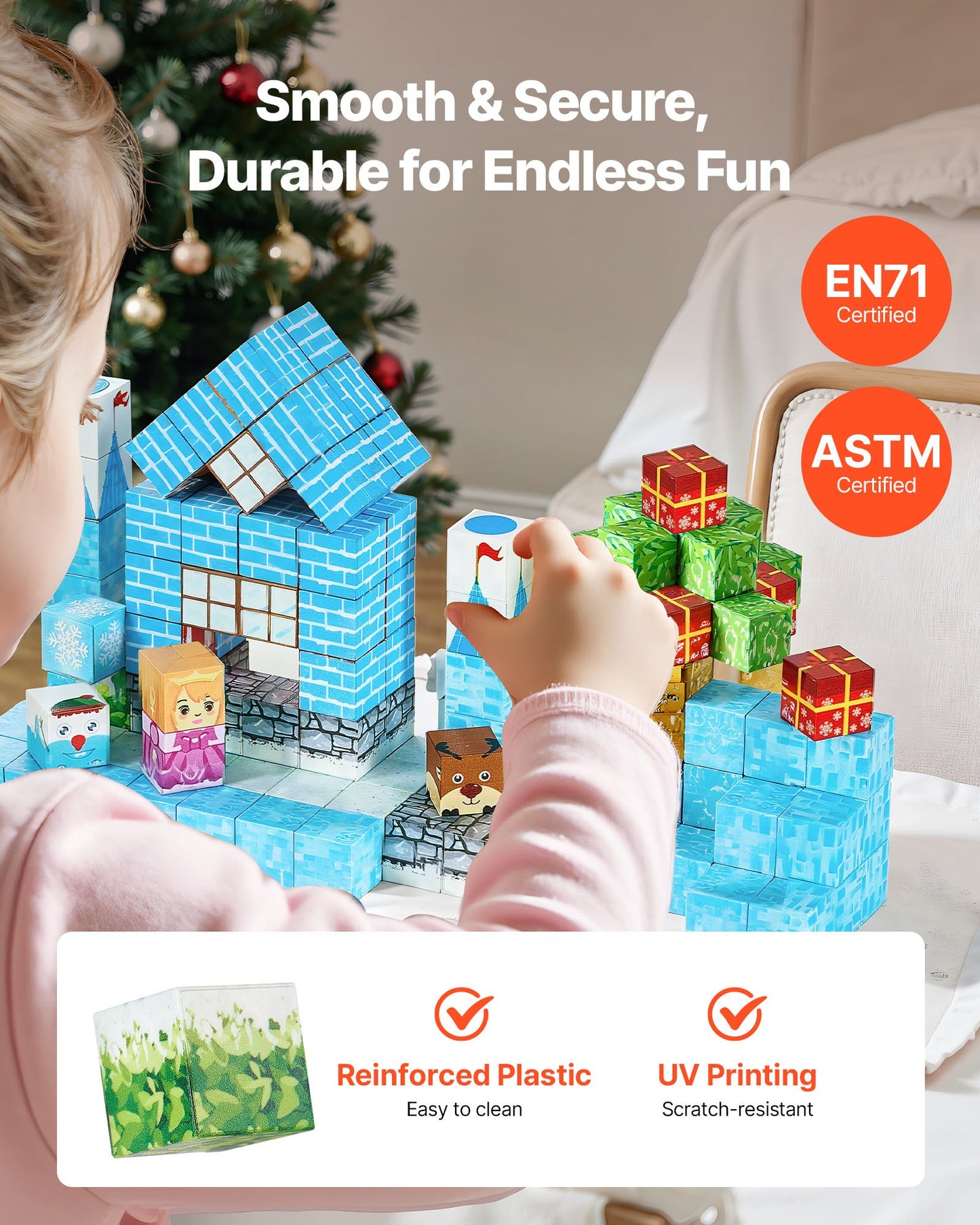 Magnetic Blocks, 150 PCS Glacier Castle Set, Magnetic Building Cubes for Kids, STEM Montessori Sensory Toys for Christmas Birthday Gift, Construction Stacking Toy for 3+ Years Old Boys & Girls