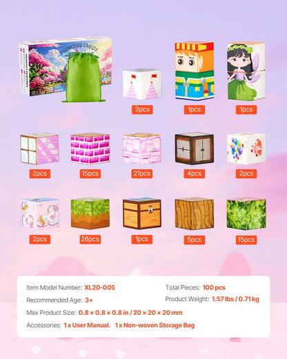 Magnetic Blocks, 100 PCS Princess Castle Set, Magnetic Building Cubes for Kids, STEM Montessori Sensory Toys for Christmas Birthday Gift, Construction Stacking Toy for 3+ Years Old Boys & Girls