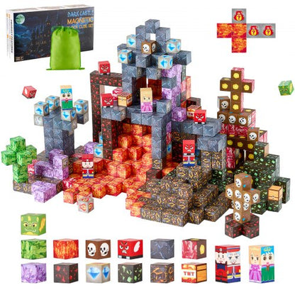 Magnetic Blocks, 100 PCS Dark Castle Set, Magnetic Building Cubes for Kids, STEM Montessori Sensory Toys for Christmas Birthday Gift, Construction Stacking Toy for 3+ Years Old Boys & Girls