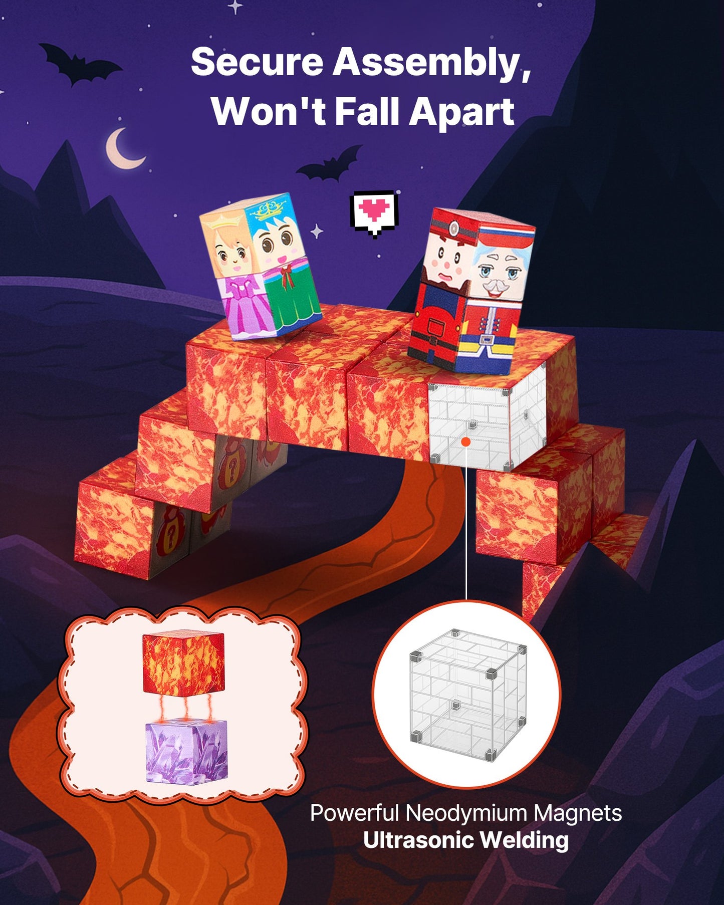 Magnetic Blocks, 100 PCS Dark Castle Set, Magnetic Building Cubes for Kids, STEM Montessori Sensory Toys for Christmas Birthday Gift, Construction Stacking Toy for 3+ Years Old Boys & Girls