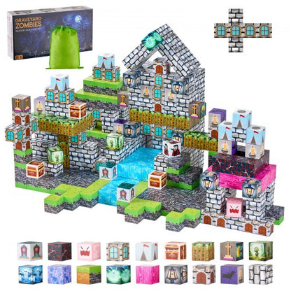 Magnetic Blocks, 100 PCS Cemetery Zombies Set, Magnetic Building Cubes for Kids, STEM Montessori Sensory Toys for Christmas Birthday Gift, Construction Stacking Toy for 3+ Years Old Boys & Girls