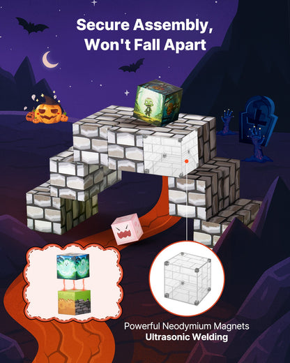 Magnetic Blocks, 100 PCS Cemetery Zombies Set, Magnetic Building Cubes for Kids, STEM Montessori Sensory Toys for Christmas Birthday Gift, Construction Stacking Toy for 3+ Years Old Boys & Girls