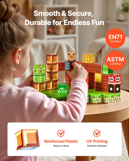 Magnetic Blocks, 100 PCS Magnet Blocks Set, Magnetic Building Cubes for Kids, STEM Montessori Sensory Toys for Christmas Birthday Gift, Construction Stacking Toy for 3+ Years Old Boys & Girls