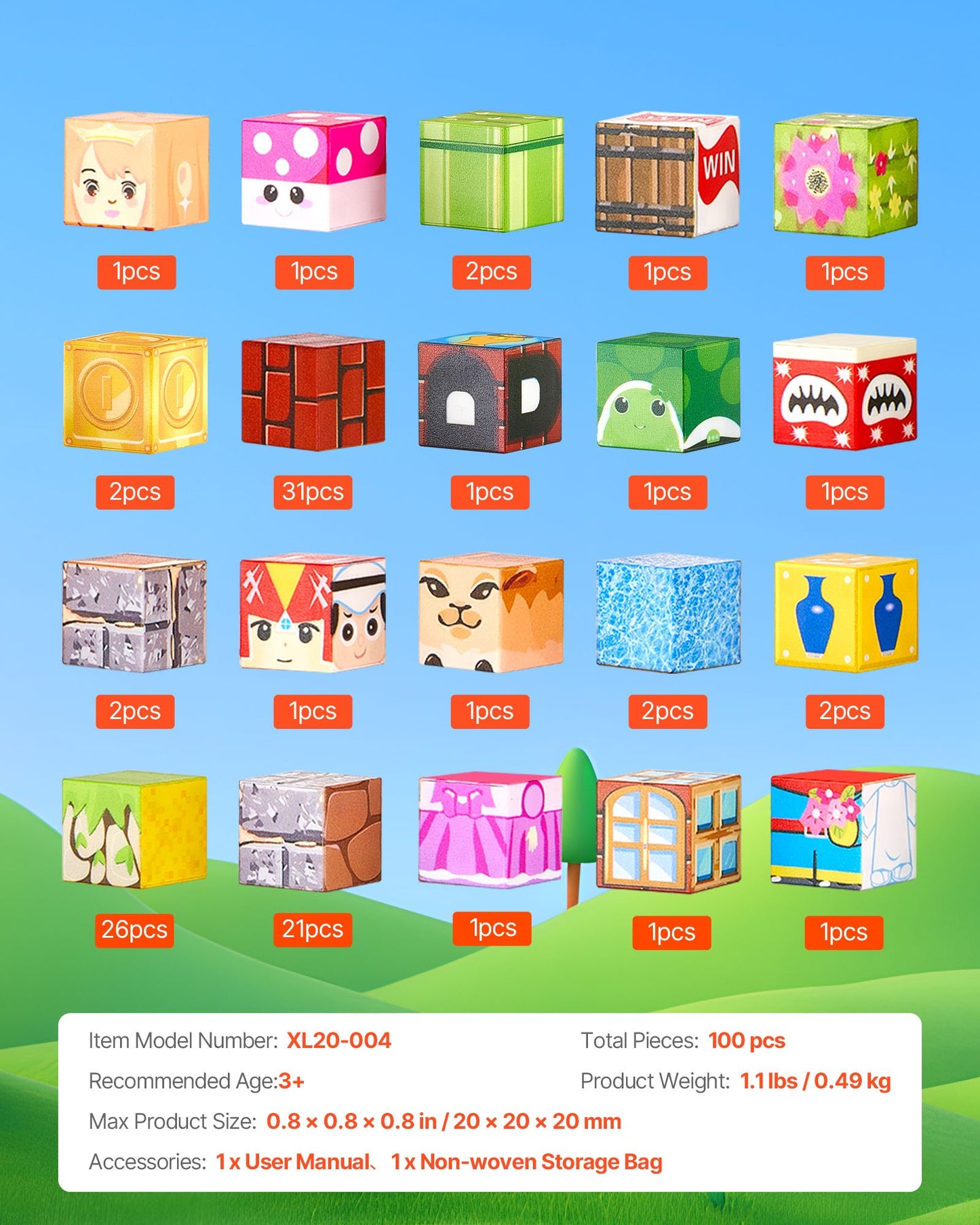 Magnetic Blocks, 100 PCS Magnet Blocks Set, Magnetic Building Cubes for Kids, STEM Montessori Sensory Toys for Christmas Birthday Gift, Construction Stacking Toy for 3+ Years Old Boys & Girls