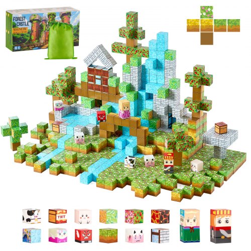 Magnetic Blocks, 150 PCS Forest Castle Set, Magnetic Building Cubes for Kids, STEM Montessori Sensory Toys for Christmas Birthday Gift, Construction Stacking Toy for 3+ Years Old Boys & Girls