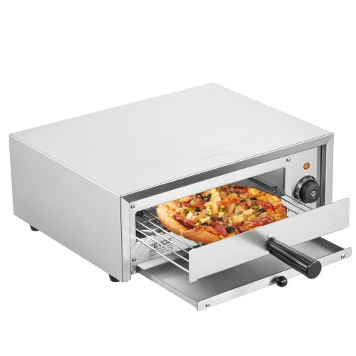 Countertop Electric Pizza Oven, 12-inch, 1500W, 0-300 °C Temp Range, Stainless Steel Construction and Easy-to-Clean Crumb Tray, Suitable for Both Commercial and Home Use