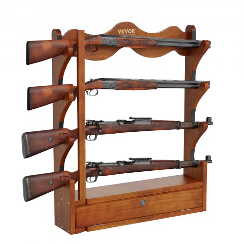 Gun Rack, Wood Gun Rack Wall Mount, Gun Display Rack holds 4 Rifles, Shotguns, 60 kg Heavy Duty Wall Storage Display Rifle Rack with Soft Padding